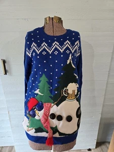 Mujeres Alegre Feo Navidad Suéter Azul Muñeco de Nieve Navidad Suéter Talla Pequeña - Imagen 1 de 6
