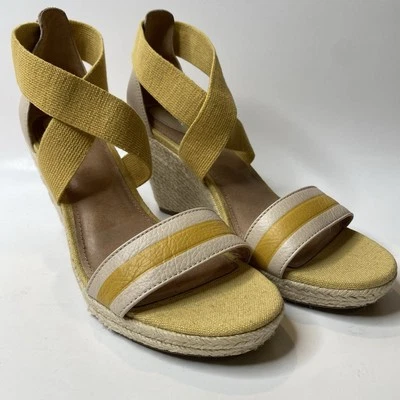Fossil Abagale Espadrille Wedge Sandals Womens 9.5 Yellow/Ivory Open Toe Summer - Image 1 of 4