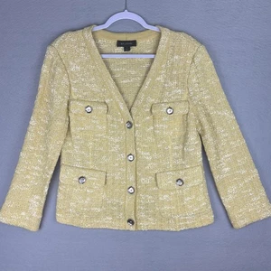 ST. JOHN Knit Jacket Sz 12 Lemongrass and Cream Spring Summer Retail $1395 - Picture 1 of 11