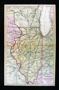 1879 Gray Map - Illinois Railroad - Chicago Springfield St. Louis Lake Michigan - Picture 1 of 1