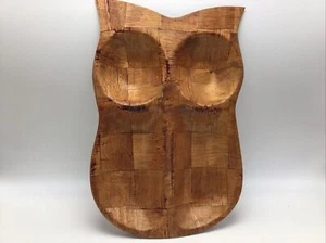 Owl Shape Tray Serving Platter Plate Woven Wood Dish Figural 12" Vintage Kitsch - Picture 1 of 9