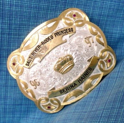 Salt River Rodeo Princess Trophy Belt Buckle Gem Scroll Vtg 90s MSS      .TAZ506 - Image 1 of 4