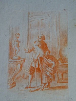 Ecole FRANCAISE XIX GRAVURE SANGUINE SCENE EROTIQUE CURIOSA PERIODE LOUIS XV a - Photo 1/3