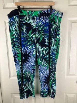 Женские брюки Iman размер 2XL расслабленные укороченные без застежек с гавайским принтом синие зеленые - Изображение 1 из 4