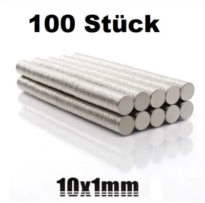 100 Mini Magnet 10 x 1mm Teller flach klein dünn rund Starkmagnet 50 N35 Scheibe - Bild 1 von 3