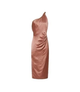 Reiss Adaline Satin Cocktail Dress UK 8 BNWT Pink RRP 225 Midi One Shoulder - Picture 1 of 13