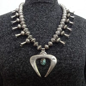 BUFFALO DANCER NECKLACE Mercury Dime 10¢ Coin Silver Beads #8 TURQUOISE NAJA - Picture 1 of 22
