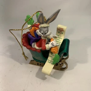 Rare Vintage Looney Tunes Bugs Bunny Santa Sleigh Christmas Ornamnet  - Picture 1 of 5