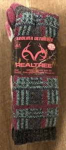 Carolina Realtree Womens Merino Wool Blend Socks, 2 Pair, Pink/Gray Shoe 6-9 - Picture 1 of 3