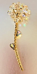 Vintage ALICE CAVINESS Brosche AB Kristall Perlen Blume & Blätter gedrehter Stiel G.T. - Bild 1 von 17