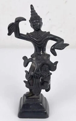 HERMOSA ESTATUA TAILANDESA BUDISTA ANTIGUA DE BRONCE MACIZO QUE REPRESENTA UNA FIGURA DE BAILARINA Foto 1 de 4