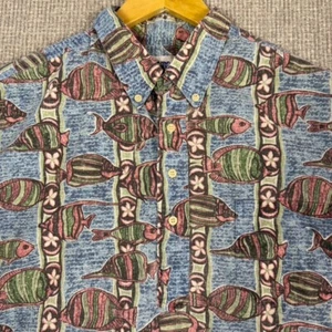 Vtg Reyn Spooner Sz XL Native Tribal Tiki Hawaiian Aloha Popover Fish Ocean - Picture 1 of 15
