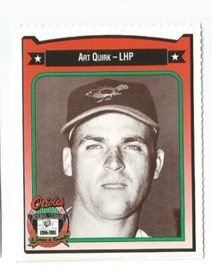 1991 Crown Coca Cola Baltimore Orioles Regional Card Art Quirk  1962