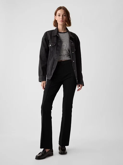 GAP High Rise Flare Pintuck Pleat Black Stretch Pants Size 10 RT #455131