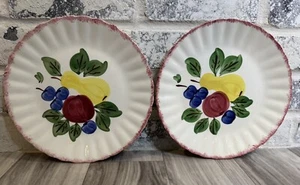 Vtg Blue Ridge Southern Pottery Plates Apple Pear Berry 2 Set Fruit Salad Design - Picture 1 of 8
