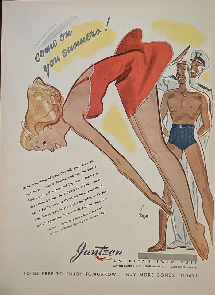 1943 Vintage, anuncio impreso de traje de baño Jantzen, forma de arte retro única marinero marino  Foto 1 de 1