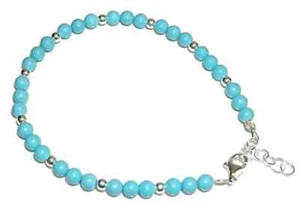 PULSERA de Turquesa italiana 4mm y PLATA de LEY 925. Nueva y Estuche. 17 a 19 cm - Foto 1 di 3