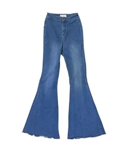 Women's High-Rise Extreme Flare Raw Hem Jeans 25x32 Long Blue Stretch Denim C&V - Picture 1 of 9