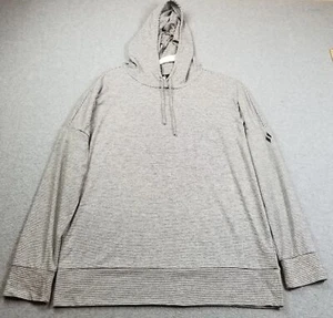 Skechers Top Women’s Large L Black White Striped Hooded Stretch Jersey Soft Gym - Picture 1 of 10