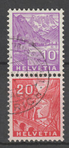 Switzerland 1934 NABA Block 1 in vertical pair 10c + 20c combination used
