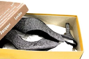 Vtg RETRO 1960s Jacques Levine Heels Slingback Silver Sparkle Evening NIB 7M - Picture 1 of 7