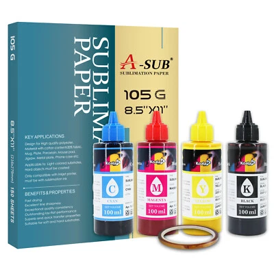 Paquete Kit Papel de Sublimación A-SUB 150 Hojas 105g + Tinta de Sublimación Koala 400ML Foto 1 de 4