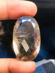 Smoky quartz rutilited faceted gemstone cabochon oval shape size 38X22X10 MM - Picture 1 of 4