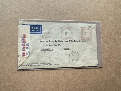 Australia WWII Censor Cover to Egypt +Duplex Meter Indicia +Dec2-1941 +Censor82 - Image 1 of 2