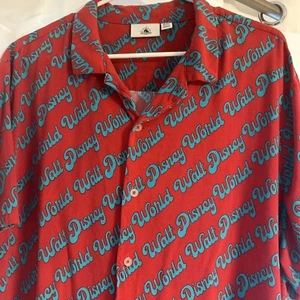 Walt Disney World Resort Men's All Over Print Button Front Shirt Red Size XXL - Foto 1 di 7