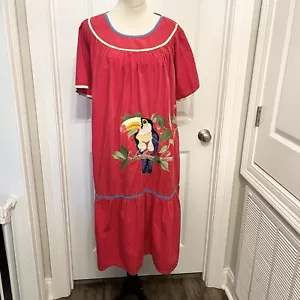 Abito donna Bechamel II casa Mumu taglia grande rosso pappagallo ricamo tropicale - Foto 1 di 11