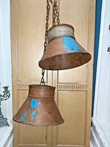 A "PAIR" OF VINTAGE INDIAN INDUSTRIAL HANGING LIGHT SHADES - Picture 1 of 22