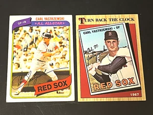 LOTTO 2 CARTE CARL YASTRZEMSKI 1980 & OMAGGIO 1987 TOPPS BOSTON RED SOX HOF leggi - Foto 1 di 1