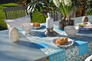 Tischläufer Provence Baumwolle 50x150 cm in blau und weiß Blümchen Frankreich - Picture 1 of 7