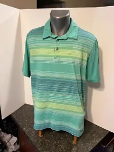 Ashworth Golf Men's Polo Golf Shirt Aqua Blue Green Yellow Striped Large - Picture 1 of 15