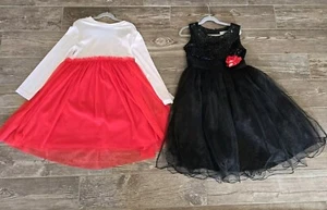 Orchid Lane Girls Red & White Dress Sz 10-12 Plus Black Sequin Red Flower Tulle - Picture 1 of 8