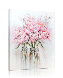 Pink Flowers Canvas Wall Art: Abstract Bouquet in Vase Artwork Prints for Tee... - Picture 1 of 5