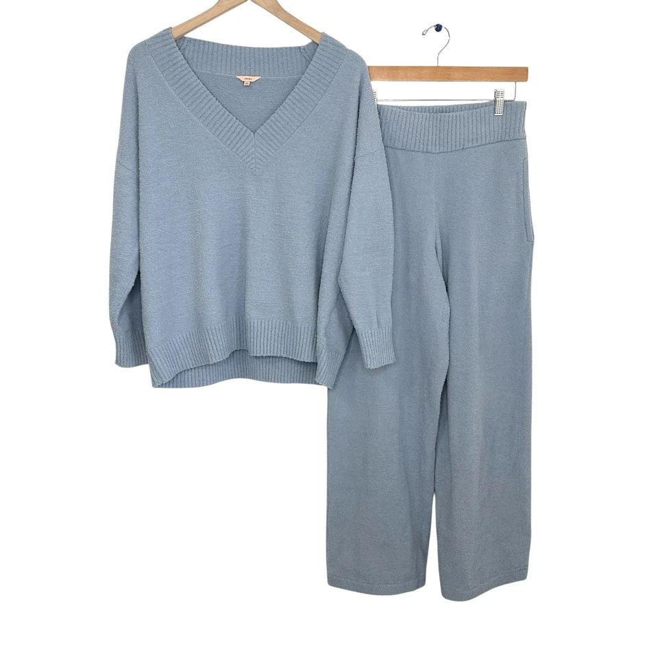 Conjunto de 2 pijamas de vellón para mujer Eberjey talla pequeña azul manga larga suave difuso Foto 1 de 4