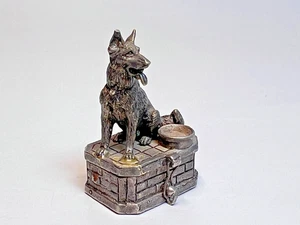 Antique German Shepherd Dog Figurine Pewter Metal Pill Box Miniature - Picture 1 of 9