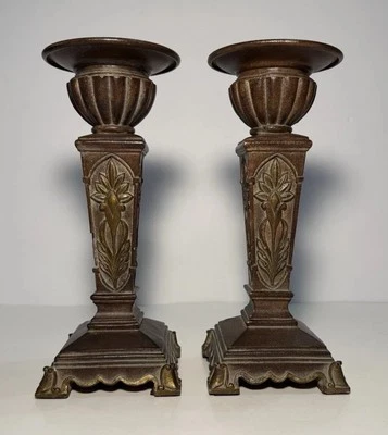 2 Wrought Iron Brutalist Industrial Primitive Candlestick Holders 8.5”x3.5” - Image 1 of 4