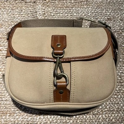 Ralph Lauren Polo Safari Outfitters Khaki Canvas Leather Brass Shoulder Bag - Image 1 of 4