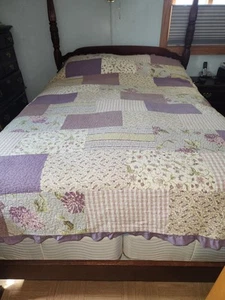 Vntg CRAZY Quilt Patchwork Full/Queen(90×93)Bedspread Floral&StripeLaura Ashley - Picture 1 of 13