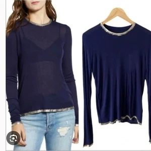 Camiseta para mujer Zadig & Voltaire azul marino ribete plateado manga larga XS - Imagen 1 de 9