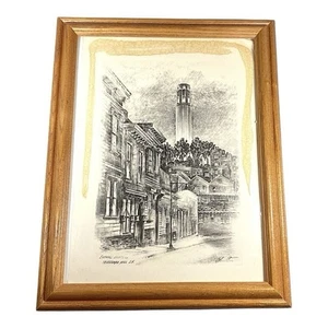 Alec Stern Framed Art Evening Lights Telegraph Hill SF Coit Tower Litho 40s VTG - Picture 1 of 14