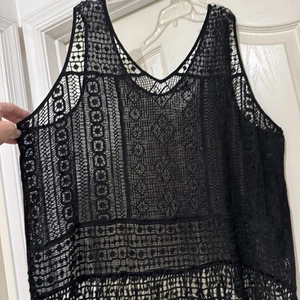 a.n.a. Häkeltop Damen 2XL schwarz Allover Stickerei Whimsigoth Fransen Tank - Bild 1 von 13