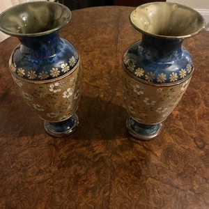 Pair Of Royal Doulton Slaters Patent Vase Gold & Cobalt Blue 1902-1922 VGC #7206 - Picture 1 of 15