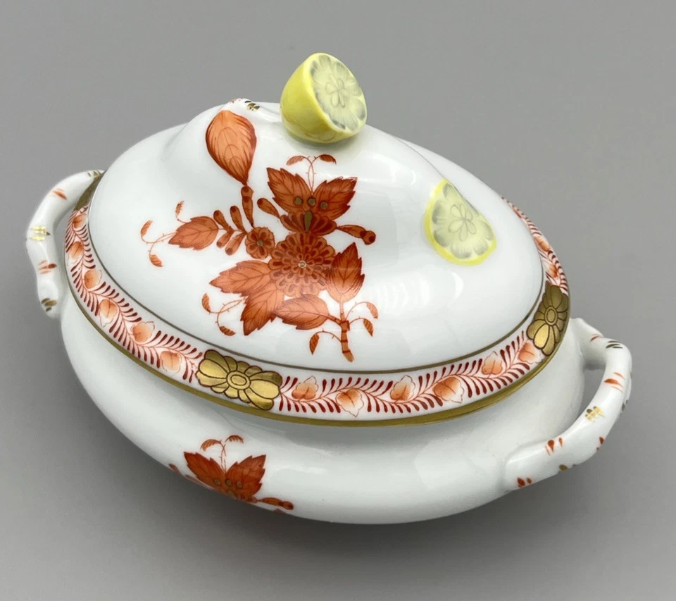 Herend Hungary Chinese Bouquet Rust AOG 6017 Covered Sugar Bowl Lemon Finial - image 1 of 4
