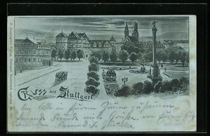 Künstler-AK Stuttgart, Teilansicht mit Kirche 1898 - Picture 1 of 2