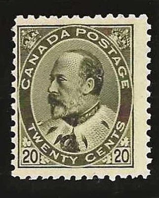 Canada Scott 94 20c Olive Green Edward VII Issue.   It is MNH and V/VF. - Image 1 of 3