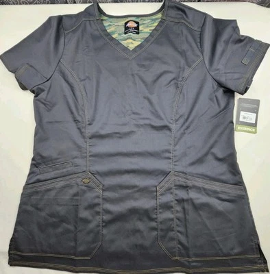 Dickies Essence Women Lg Scrubs Top V-Neck DK803 Pewter NWT Pit To Pit 21in  - Image 1 of 4