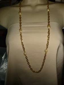 17" L GOLDFARBENE KETTE MIT LRG KUNSTPERLEN HALSKETTE #29/15 - Bild 1 von 4